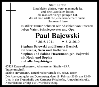 Traueranzeige von Paul Bajewski von Tageszeitung