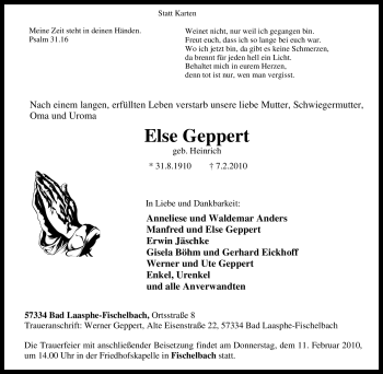Traueranzeige von Else Geppert von Tageszeitung