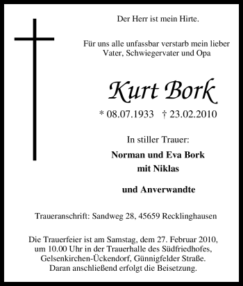 Traueranzeige von Kurt Bork von Tageszeitung