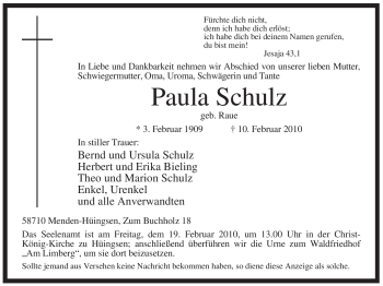 Traueranzeige von Paula Schulz von Tageszeitung