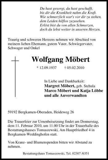 Traueranzeige von Wolfgang Möbert von Tageszeitung