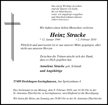 Traueranzeige von Heinz Stracke von Tageszeitung