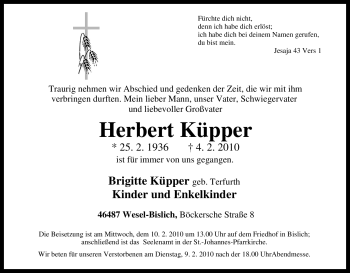 Traueranzeige von Herbert Küpper von Tageszeitung
