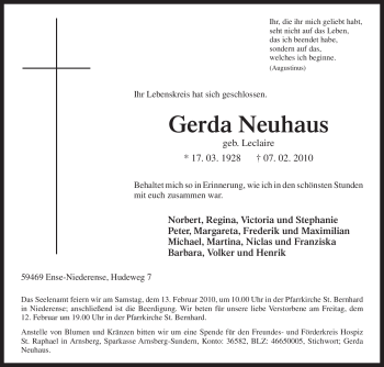 Traueranzeige von Gerda Neuhaus von Tageszeitung