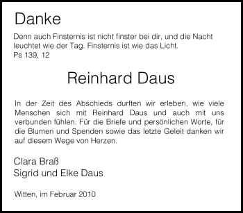 Traueranzeige von Reinhard Daus von Tageszeitung