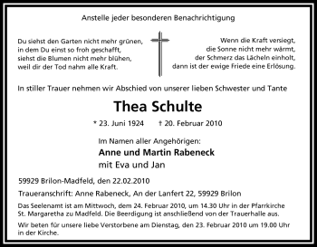 Traueranzeige von Thea Schulte von Tageszeitung