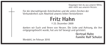 Traueranzeige von Fritz Hahn von Tageszeitung