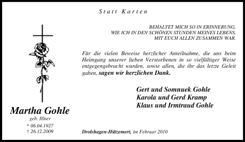 Traueranzeige von Martha Gohle von Tageszeitung
