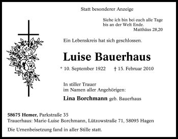 Traueranzeige von Luise Bauerhaus von Tageszeitung
