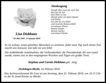 Traueranzeige von Lisa Dickhaus von Tageszeitung