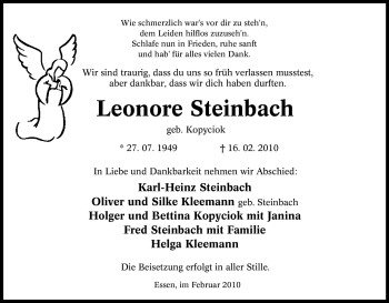 Traueranzeige von Leonore Steinbach von Tageszeitung