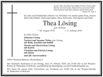Traueranzeige von Thea Lösing von Tageszeitung