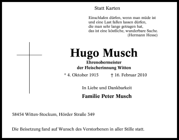 Traueranzeige von Hugo Musch von Tageszeitung