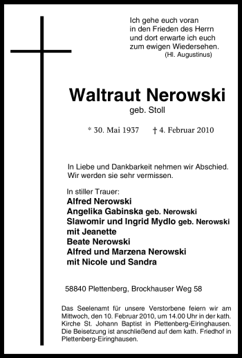 Traueranzeige von Waltraut Nerowski von Tageszeitung