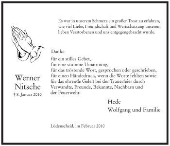 Traueranzeige von Werner Nitsche von Tageszeitung