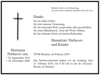 Traueranzeige von Hermann Niehaves von Tageszeitung