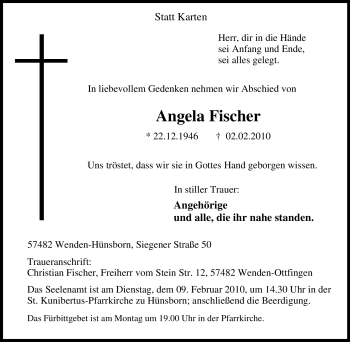 Traueranzeige von Angela Fischer von Tageszeitung