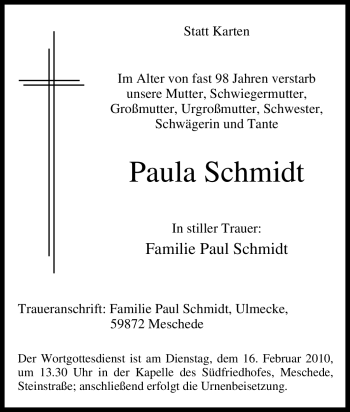 Traueranzeige von Paula Schmidt von Tageszeitung