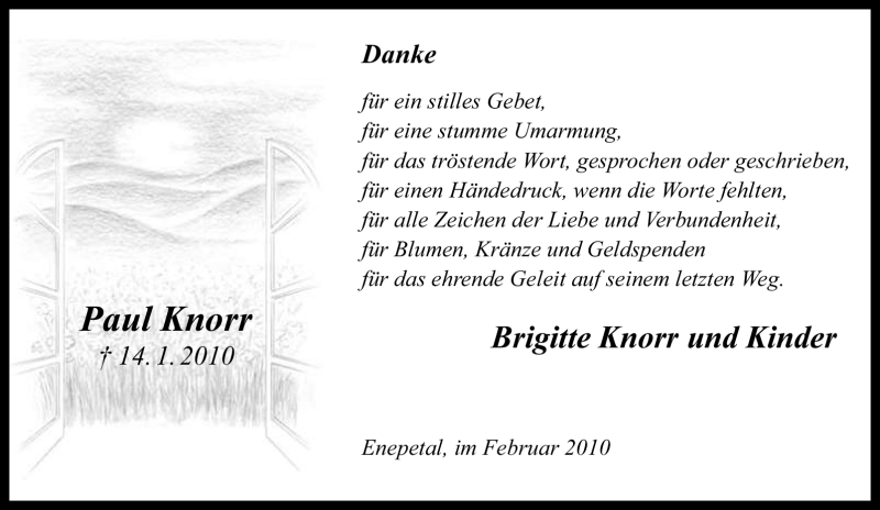  Traueranzeige für Paul Knorr vom 27.02.2010 aus Tageszeitung