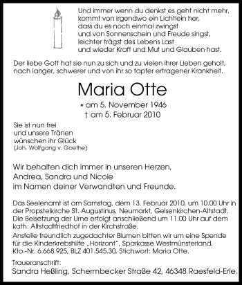 Traueranzeige von Maria Otte von Tageszeitung