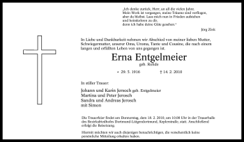 Traueranzeige von Erna Entgelmeier von Tageszeitung