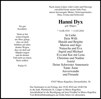 Traueranzeige von Hanni Dyx von Tageszeitung