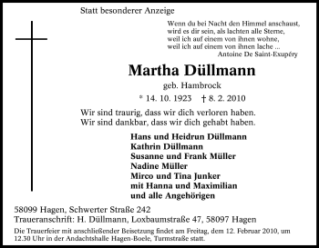 Traueranzeige von Martha Düllmann von Tageszeitung