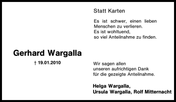 Traueranzeige von Gerhard Wargalla von Tageszeitung
