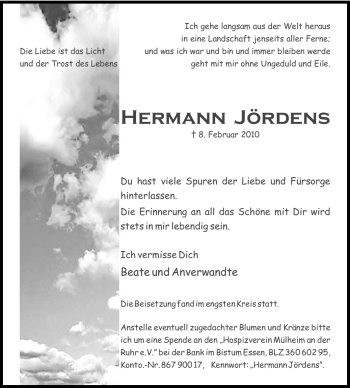 Traueranzeige von Hermann Jördens von Tageszeitung