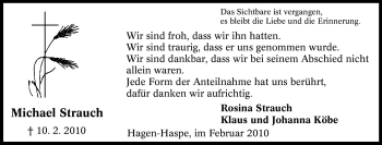 Traueranzeige von Michael Strauch von Tageszeitung