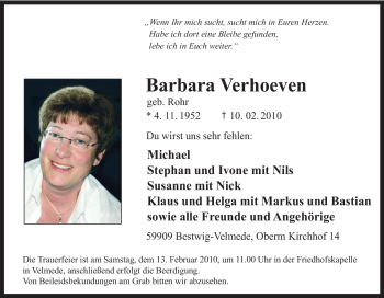 Traueranzeige von Barbara Verhoeven von Tageszeitung