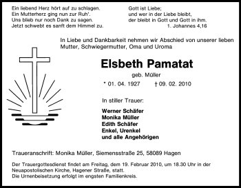 Traueranzeige von Elsbeth Pamatat von Tageszeitung