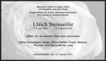 Traueranzeige von Ulrich Steinseifer von Tageszeitung