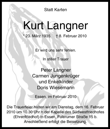 Traueranzeige von Kurt Langner von Tageszeitung