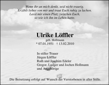 Traueranzeige von Ulrike Löffler von Tageszeitung