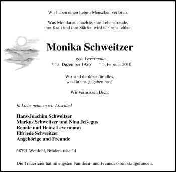 Traueranzeige von Monika Schweitzer von Tageszeitung