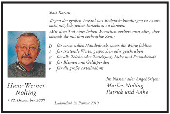 Traueranzeige von Hans-Werner Nolting von Tageszeitung