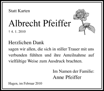 Traueranzeige von Albrecht Pfeiffer von Tageszeitung