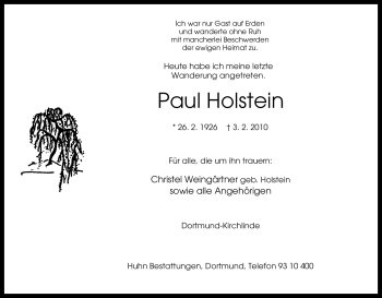 Traueranzeige von Paul Holstein von Tageszeitung