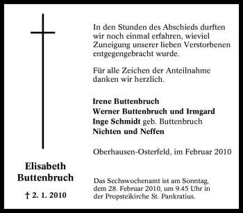 Traueranzeige von Elisabeth Buttenbruch von Tageszeitung
