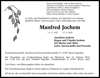 Traueranzeige von Manfred Jochem von Tageszeitung