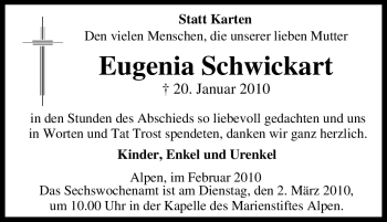 Traueranzeige von Eugenia Schwickart von Tageszeitung