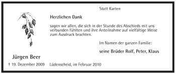 Traueranzeige von Jürgen Beer von Tageszeitung