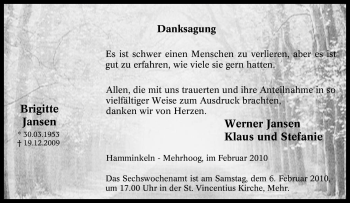Traueranzeige von Brigitte Jansen von Tageszeitung