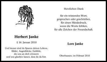 Traueranzeige von Herbert Janke von Tageszeitung