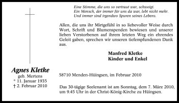 Traueranzeige von Agnes Kletke von Tageszeitung