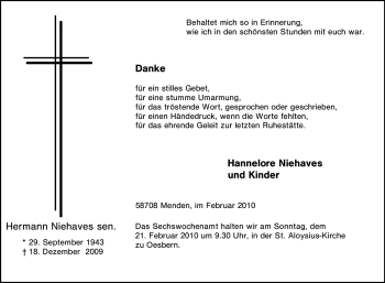 Traueranzeige von Hermann Niehaves von Tageszeitung