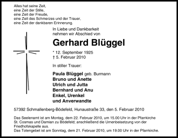 Traueranzeige von Gerhard Büggel von Tageszeitung