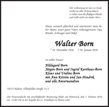 Traueranzeige von Walter Born von Tageszeitung