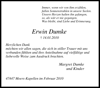 Traueranzeige von Erwin Dumke von Tageszeitung